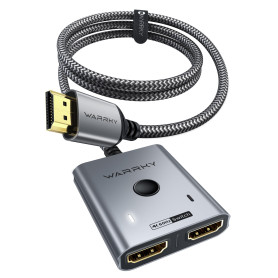 WARRKY Switch HDMI 4K 60Hz [avec Câble Tressé Fixe 1M, Coquille en Aluminium] Bidirectionnel Commutateur HDMI Splitter 2 Entrées
