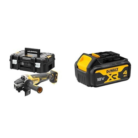 DEWALT - Meuleuse Brushless XR 18V 5Ah Li-Ion - Lame Ø125mm - 1000W - Vitesse à Vide 9000tr/min - Batterie 4 Ah Compatible Avec 