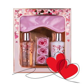 Coffret de bain Accentra HEART CASCADE en coffret cadeau, comprenant gel douche, lait corporel, confettis de bain et masque de s