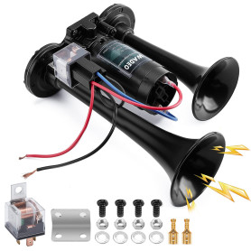 WADEO Klaxon à Air 12 V 118 dB pour Camion, Kit de Klaxon à Air Double Trompette Super Puissant avec Compresseur pour Tous les V