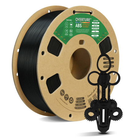 OVERTURE ABS Filament 1.75mm, Bobine de 1kg(2,2lbs), Précision dimensionnelle +/- 0,02 mm (Noir)
