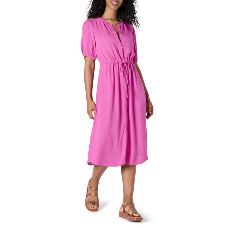 Amazon Essentials Femme Robe Trapèze Midi à Manches Mi-Longues Coupe Ajustée et Évasée, Taille Marquée, avec Poches