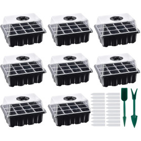 Lostwry 8 Pièces Mini Serre pour Semis, 96 cellules Serre Interieur Plateaux de Culture Semis Bacs à Semis Kit de Germination In