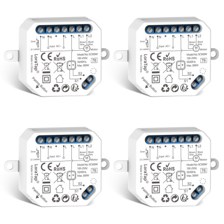 LoraTap 4 Interrupteur Module Volet Roulant Connecté, Commutateur Rideau Stores WiFi, Compatible avec Alexa Google Home pour Com