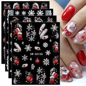 JMEOWIO 3D Noel Stickers Ongles Nail Art, Autocollants Ongles Autoadhésif 5D Deco Ongle Nail Art Design Manucure 4 Feuilles