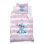 Disney Stitch Stripe Parure de Lit Enfant | 100% Coton | OEKO-TEX | Housse de couette 140x200cm + Taie d'oreiller 63x63cm | Impr