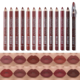 katiluxiya Lot de 12 crayons à lèvres imperméables avec couvercle, longue durée et imperméable, crayon à lèvres naturel Lip Line