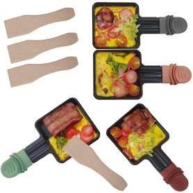 RoDzj Poelon Raclette Carré, 4 Pièces Set Antiadhésif avec Spatule Raclette Bois pour Fromage Fondu Oeuf Frit