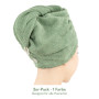 Hammetex Lot de 2 Serviettes pour Cheveux avec Bouton, 100% Coton, Séchage Rapide, Absorbant, Certifiées Oeko-TEX, Vert Sauge