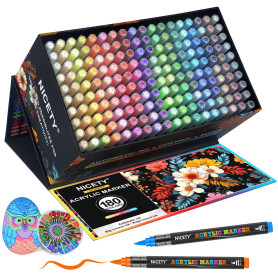 NICETY 180 Couleurs Feutres Acryliques – Marqueurs Pinceaux pour Peinture sur Pierre, Bois, Verre, Céramique – Pointe Pinceau 1-