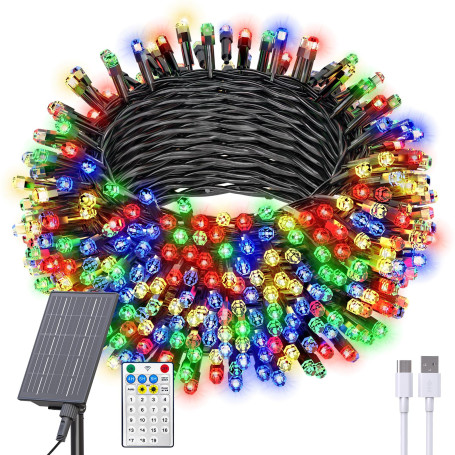 Dolucky Guirlande Lumineuse Solaire, 30M 300 LED Guirlande Lumineuse Exterieure Solaire 19 Modes À DISTANCE Guirlande Noel Exter