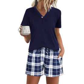 Jezonga Pyjamas Femme Ete Coton Ensembles de Pyjama Court
