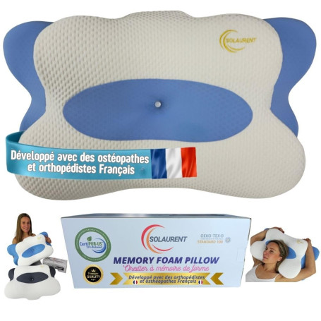 SOLAURENT Oreiller Ergonomique Cervical - Orthopédique - Cervical - Oreiller - Mémoire de Forme - Coussin Ergonomique Cervical -