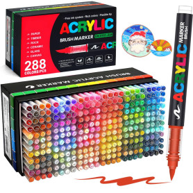 Laconile 288 Couleurs Feutre Acrylique, stylos acryliques à pointe pinceau pour le coloriage adulte ，Acrylic Paint Markers pour 