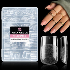 UNA GELLA Capsule Americaine Ongle Carrée Courte, 216 Pièces 12 Tailles Faux Ongles Extrémités Autocollantes Préformées Transpar