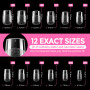 UNA GELLA Capsule Americaine Ongle Carrée Courte, 216 Pièces 12 Tailles Faux Ongles Extrémités Autocollantes Préformées Transpar