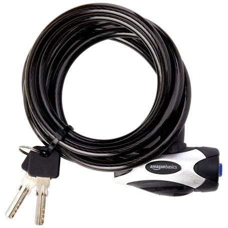 Amazon Basics Serrure à clé Anti-vol réglable pour vélo avec câble et 183 cm, Lot de 1, Noir