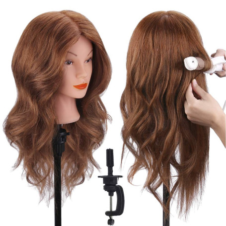 18" Tête à coiffer 100% Cheveux Naturel Vrai Cheveux Humains Mannequin Tête Formation Coiffure avec Support + Ensemble de Tresse
