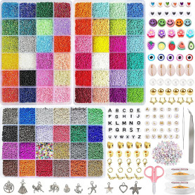 72 Couleurs 45348pcs 2mm Perles de Rocaille, pour Bracelet, pour Bijoux,Kit Bracelet avec 708 Accessoires Lettre pour Collier Bo