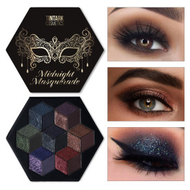 Palette Fards à Paupières Smokey Noir, Maquillage Halloween Gothique, Paillettes, Shimmer et Mat, Midnight Masquerade 21 Couleur