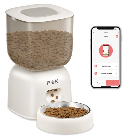 PUPPY KITTY Distributeur Croquettes Chat Automatique, Distributeur Croquettes Chat avec Bols en Acier Inoxydable, Connecté App, 