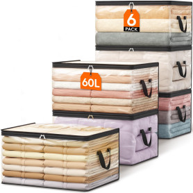 Lifewit Pack de 6 Sac de Rangement Transparent 60L, Sac Rangement Vetement en PVC, Housse de Couette Pliable avec Poignées, Boit