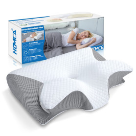 HOMCA Oreiller Ergonomique Cervical, 2 en 1 Oreiller Orthopédique à Mémoire de Forme pour la Nuque, Coussin pour Dormir sur Le C