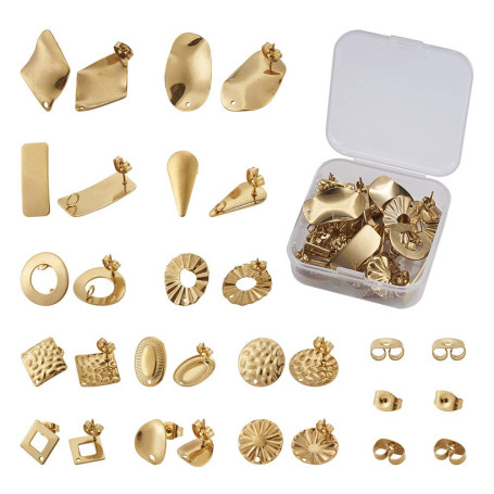 Cheriswelry Lot de 24 composants de clous d'oreilles en acier inoxydable doré avec fermoir papillon pour la fabrication de bijou