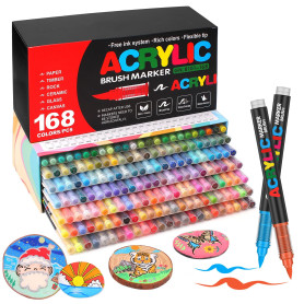Laconile 168 Couleurs Feutre Acrylique, Stylos Acryliques à Pointe Pinceau pour le Coloriage Adulte ，Acrylic Paint Markers pour 