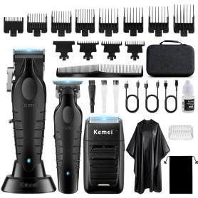 KEMEI Tondeuse à cheveux professionnelle pour homme, tondeuse de barbier sans fil et tondeuse à barbe/cheveux en T, rasoir élect
