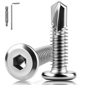 XRXYMQ 80 Pièces Vis Autoforeuse 410 Inoxydable M5.5x32 mm Vis Autoforeuse Métal pour Structures Métalliques Tôles, Mobilier Bri