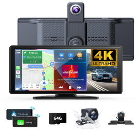 Caméra embarquée sans fil 10,26" - Rotation à 360° - 4K - Pour voiture Android - Récepteur audio stéréo de voiture - Avec caméra