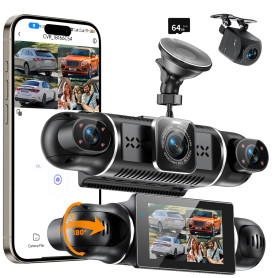 4 Canaux Dashcam Voiture Avant Arriere 2k/1080P Avec Carte SD 64GB,Camera Embarquée Voiture 3" Écran Ips, 4x 140° Grand Angle, W