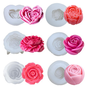 Bougies moules en silicone Lot de 6 en forme de fleur 3D pour fabrication de savon, bougies, gâteaux, bonbons, pâtisserie, desse
