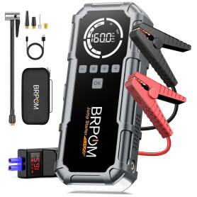 BRPOM Booster Batterie avec Compresseur, 8000A Démarreur Batterie Voiture, 160PSI Gonfleur de Pneus, 12V Jump Starter, Tout Gaz 