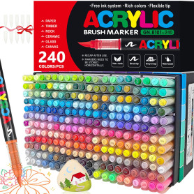 WOGOPRO 240 Couleurs Feutre Acrylique, Marqueur Acrylique, Liquide Direct Acrylic Paint Marker, Stylo Acrylic pour Coloriage, Ca