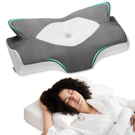 Elviros Oreiller Cervical Ergonomique, Oreiller Orthopédique en Mousse à Mémoire Cervicale, pour Dormir sur Le Côté, Le Dos et L