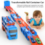 Camion Jouet avec 8 Voitures, Voiture Jouet pour Enfants de 3,4,5,6,7,8+Ans, Garage, Camion de Transporteur Portable et Pliable 