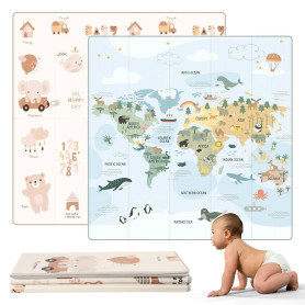 HuBorns - Tapis Bebe Pliable 200x180, Tapis d'Eveil Bebe Reversible avec Bord Renforcé pour Plus Sécurité, Tapis de Jeux Bebe Ep