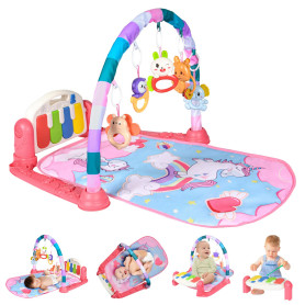 AOMIG Tapis d'eveil Piano,Tapis d'eveil Bebe Tapis de Musical pour Bebe Contient 5 Jouets Suspendus Amovibles 3 Modes de Clavier