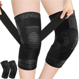 Fefod Genouillère Sport, 2PCS Genouillère Élastique Réglable, Genouillère Rotulienne et Ligamentaire, Compression Genouillère, R