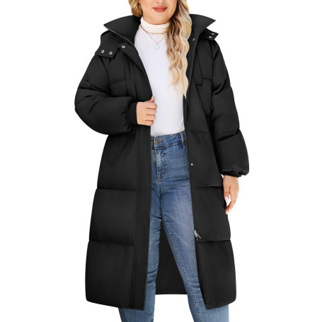 Tuopuda Doudoune Femme Manteau Longue d'hiver Imperméable Hiver Chaud Veste Matelassee Parka à Capuche Manteau Outercoat avec Po