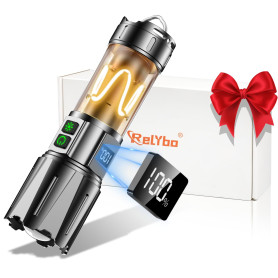 Relybo Lampe Torche Led Ultra Puissante, Torche Led Puissante Rechargeable 500000 Lumen, Lampe Tactique, 2 Interrupteurs, Gradat