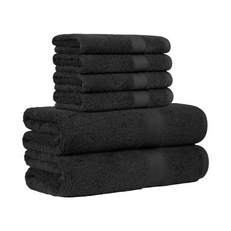 Amazon Basics Set de Bain 6 Pièces - 100% Coton Anti-décoloration - 2 Draps de Bain + 4 Serviettes de Toilette, Noir