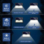 OUILA Lumiere Solaire Exterieur, 3 Modes Projecteur Avec Detecteur, 185 LED Spot, IP65 Eclairage Mural d'extérieur pour Jardin, 