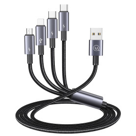 Pluggify Cable de Charge Multiple 4 en 1 Universel Nylon tressé Multi Chargeur Cable de Chargement avec iP/Micro USB / 2 Type C 