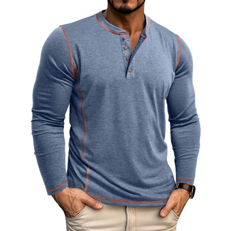 LAOARA T Shirt Manche Longue Homme Tee-Shirt Long Coton Henley T-Shirts Col Roulé Casual Tshirt M-2XL