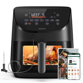 CHEFREE Air Fryer, 6.5L airfryer avec Sonde de Température, Écran Tactile LED et Vitre d'Observation, 7 Programmes pour une Cuis