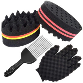 ARJDXDP Twist Curl Eponge,Double Side Deux en Un Twist Magic Hair éponge, 4 pièces de brosse éponge ovale pour cheveux bouclés a
