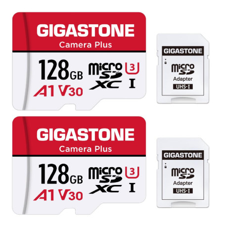 Gigastone Carte Mémoire 128 Go Lot de 2 Cartes, Caméra Plus Série, Vitesse allant jusqu'à 95 Mo/s. idéal pour Full HD Video Dron